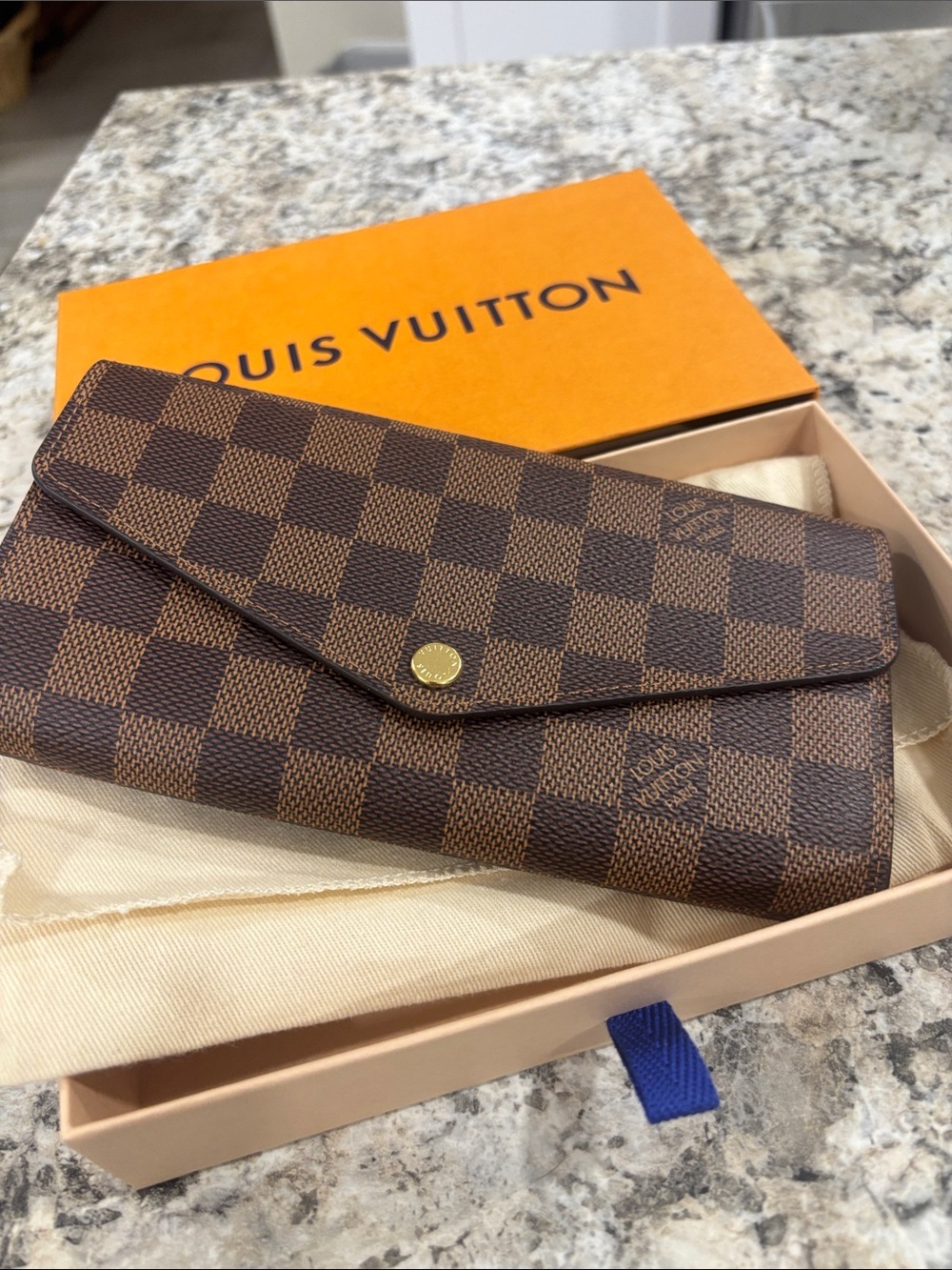 Louis Vuitton Brown Damier Ebene Checkered Long Wallet